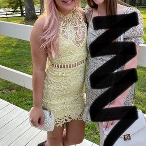 Boutique Yellow Lace Cutout Dress